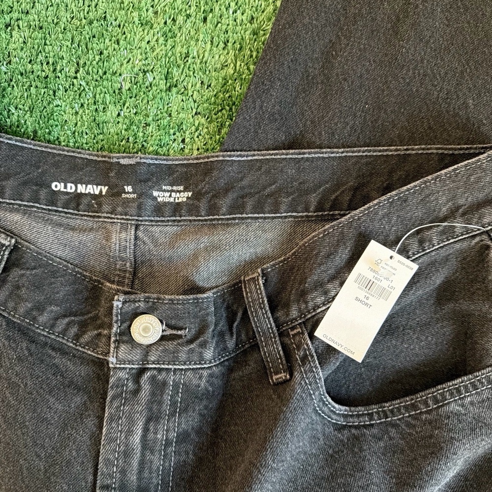NWT OLD NAVY Mid-Rise Wow Baggy Wide Leg Black Jeans‎ Womens Size 16 Short - Picture 3 of 4